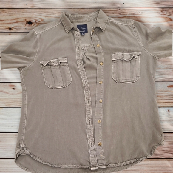 American Eagle Outfitters Boyfriend Shirt Button Down Shacket Size Small - Picture 2 of 7